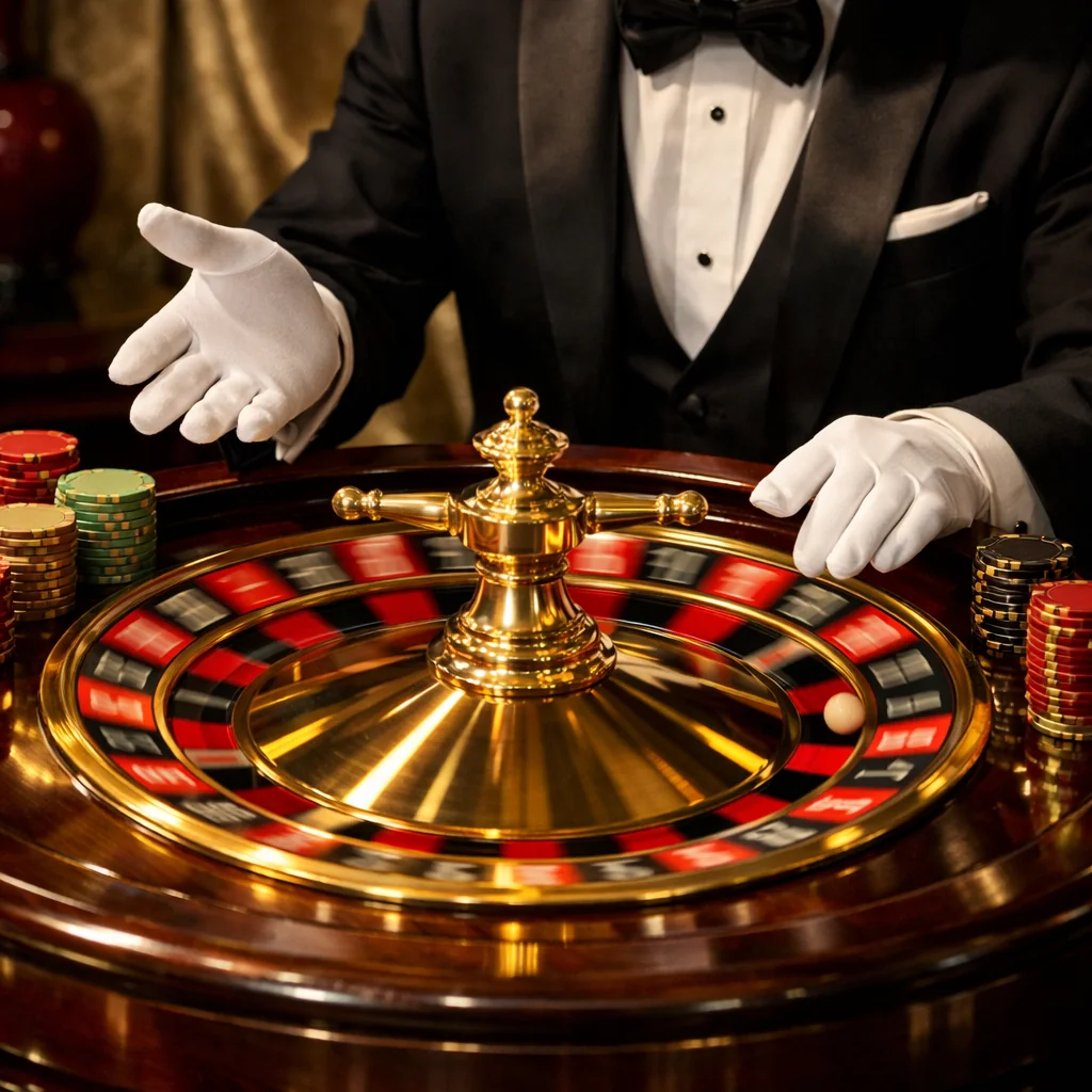Roulettewiel in beweging aan een live casinotafel